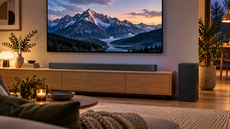 Samsung HW-Q600F в дневна стая с приглушено осветление