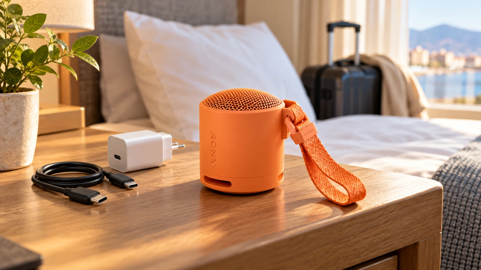 Sony SRS-XB100 до USB-C кабел и захранващ адаптер – илюстрация