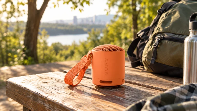 Sony SRS-XB100 на маса за пикник до раница – заглавна илюстрация